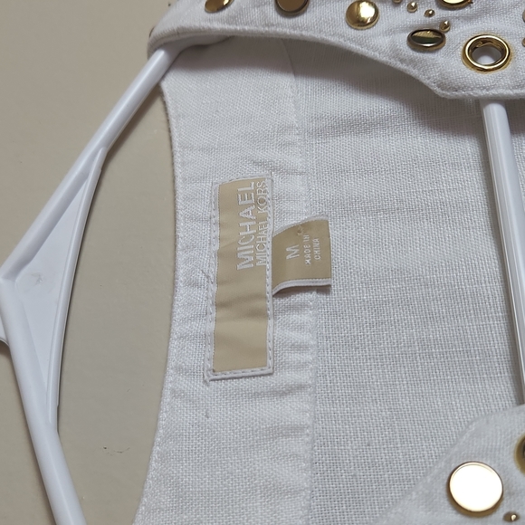 MICHAEL Michael Kors 100% Linen Tunic Dress W/ Gold + Shiny Embellishments - Picture 4 of 6